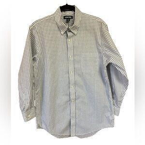 Lands End No Iron Supima Pinpoint Blue Plaid Traditional Fit Dress Shirt 16-32